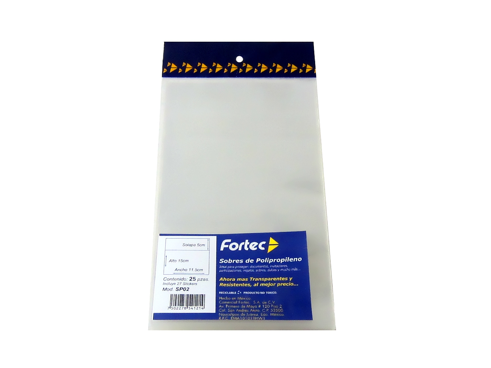 SOBRE TRANSPARENTE 11.5 X 15 PAQ C/25 SP02 FORTEC           