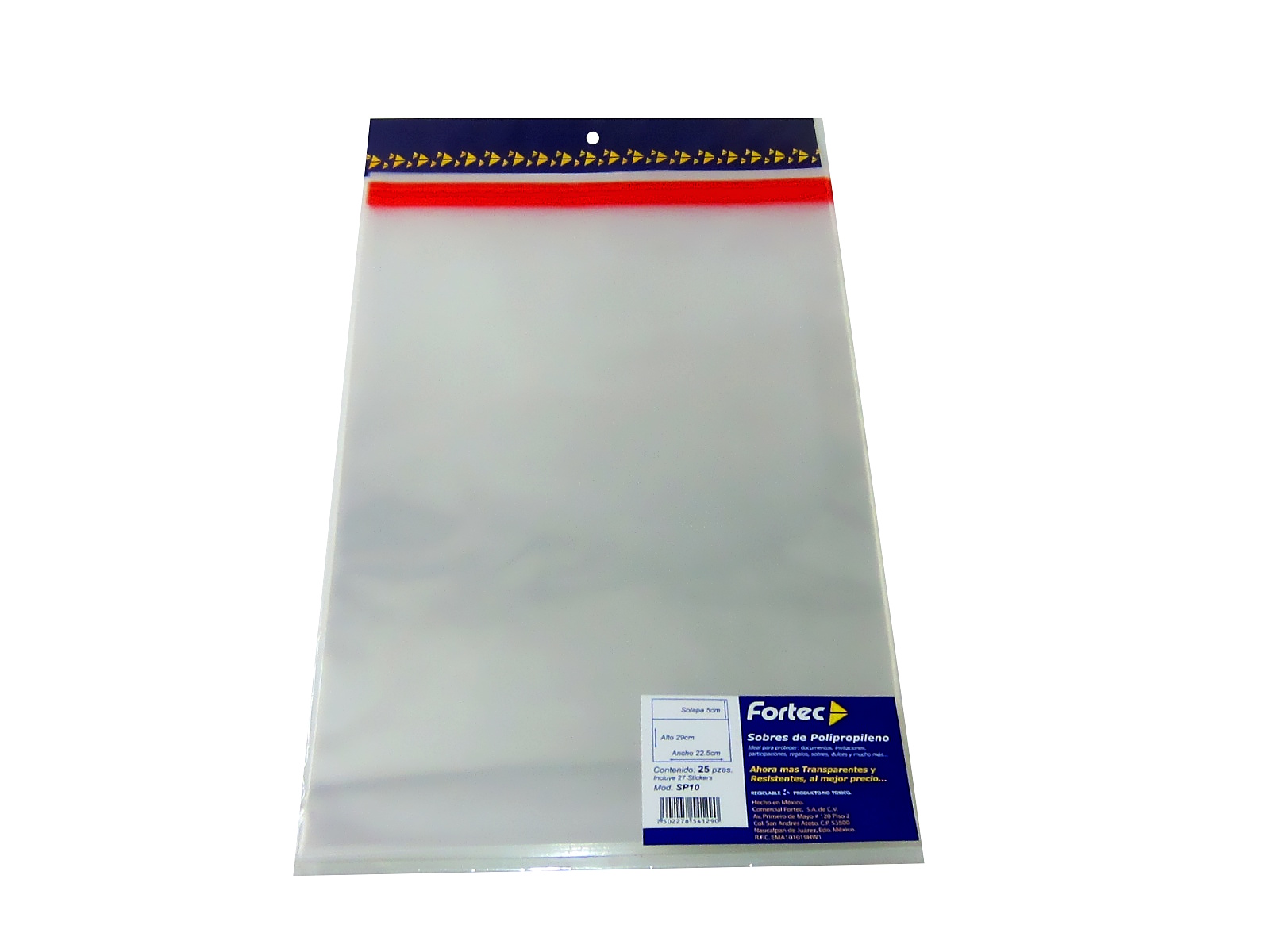 SOBRE TRANSPARENTE 22.5 X 29 PAQ C/25 SP10 FORTEC           
