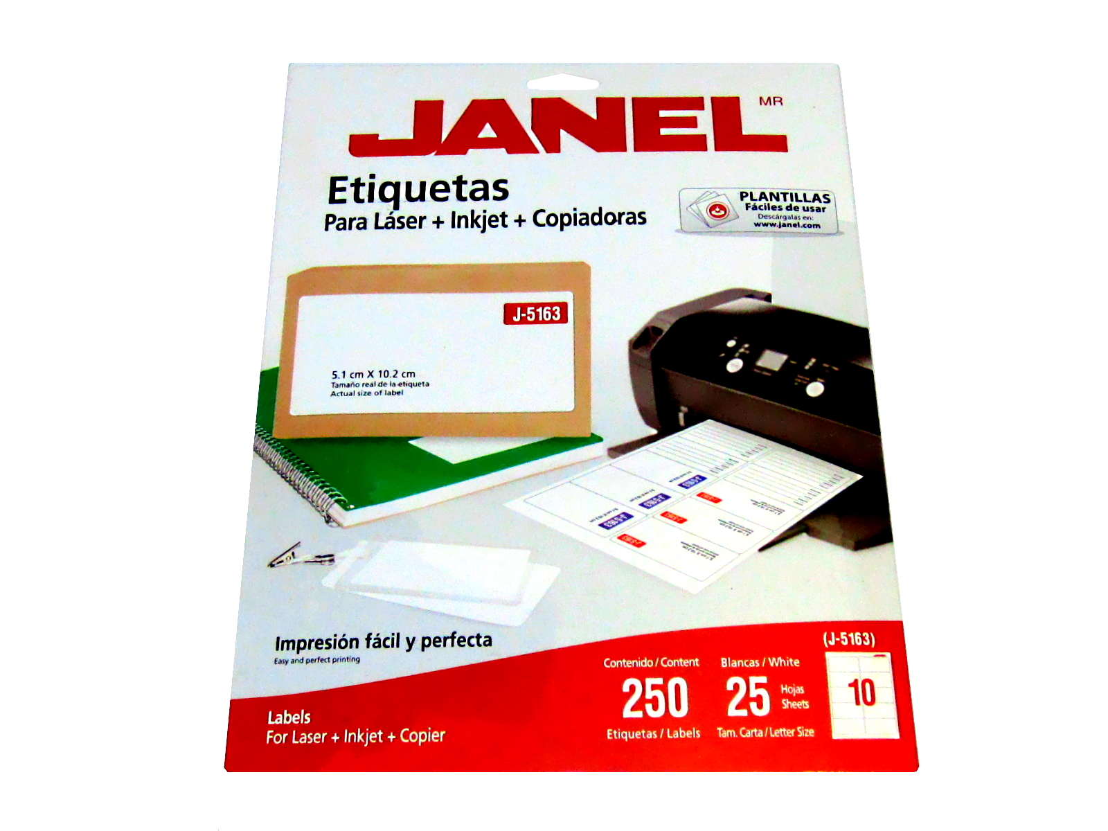 ETIQUETA ADHESIVA LASER 5.1 X 10.2 CMS CTA C/25 J-5163 JANEL