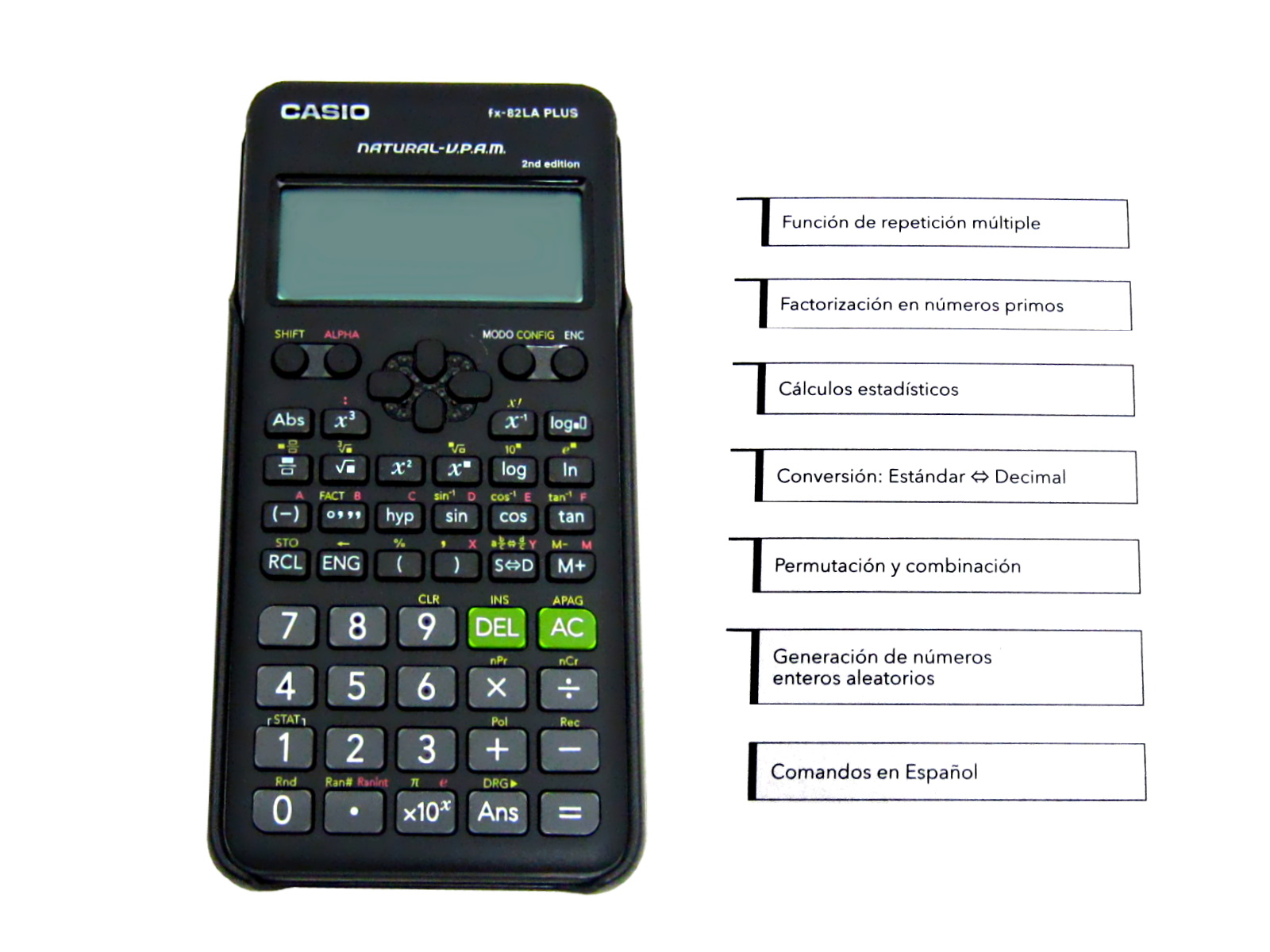 CALCULADORA CASIO CIENTIFICA FX-82LAPLUS-BKSC NEGRA 252 FUNC