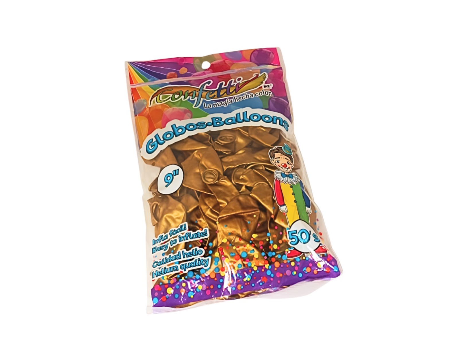 GLOBO LATEX METALICO ORO NO.9 BOLSA C/50 GC-9-602 CONFETTI  