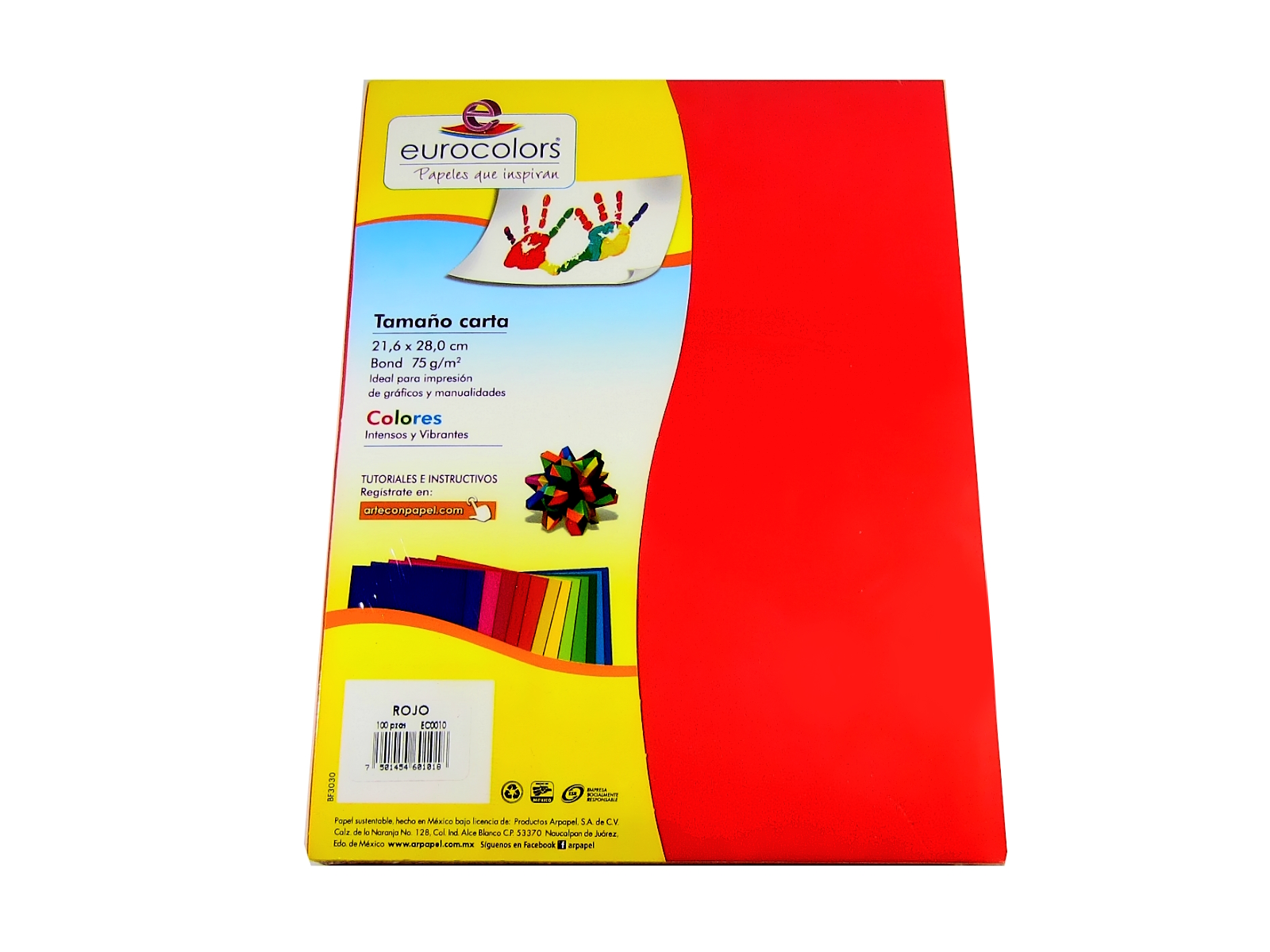 PAPEL EUROCOLORS ROJO CARTA C/100 HJS EC0010                