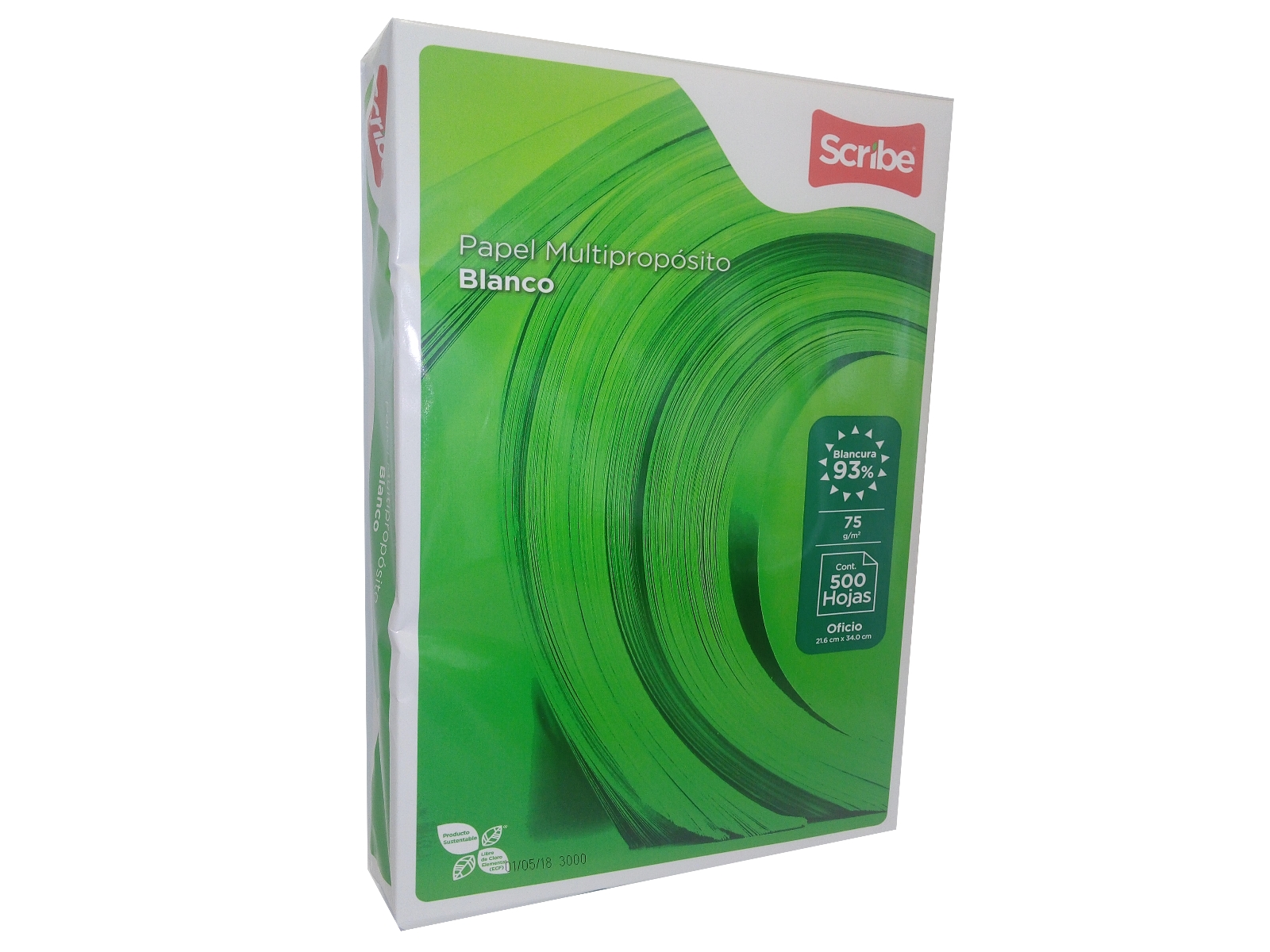 PAPEL BLANCO 50K OFI C/500 93% BLANCURA ECOLOGI SCRIBE VERDE